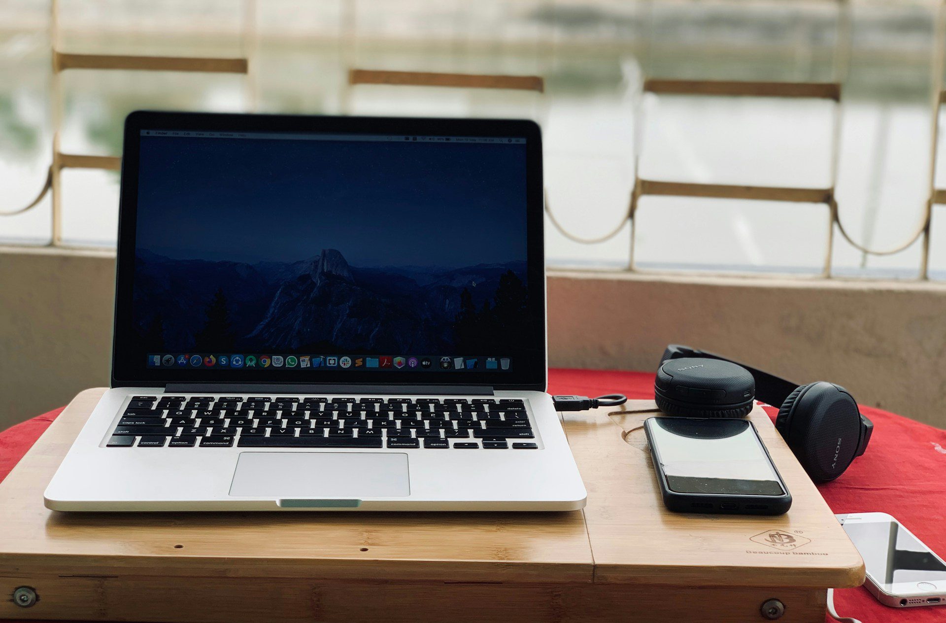 A laptop setup on a table